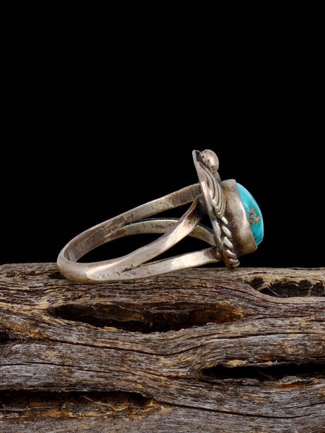 Vintage Native Turquoise Sterling Silver Ring, Size 7 1/4 - PuebloDirect.com