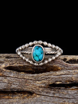 Estate Native Sterling Silver Turquoise Chip Inlay Ring, Size 7 - PuebloDirect.com