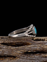 Estate Native Sterling Silver Turquoise Chip Inlay Ring, Size 7 - PuebloDirect.com