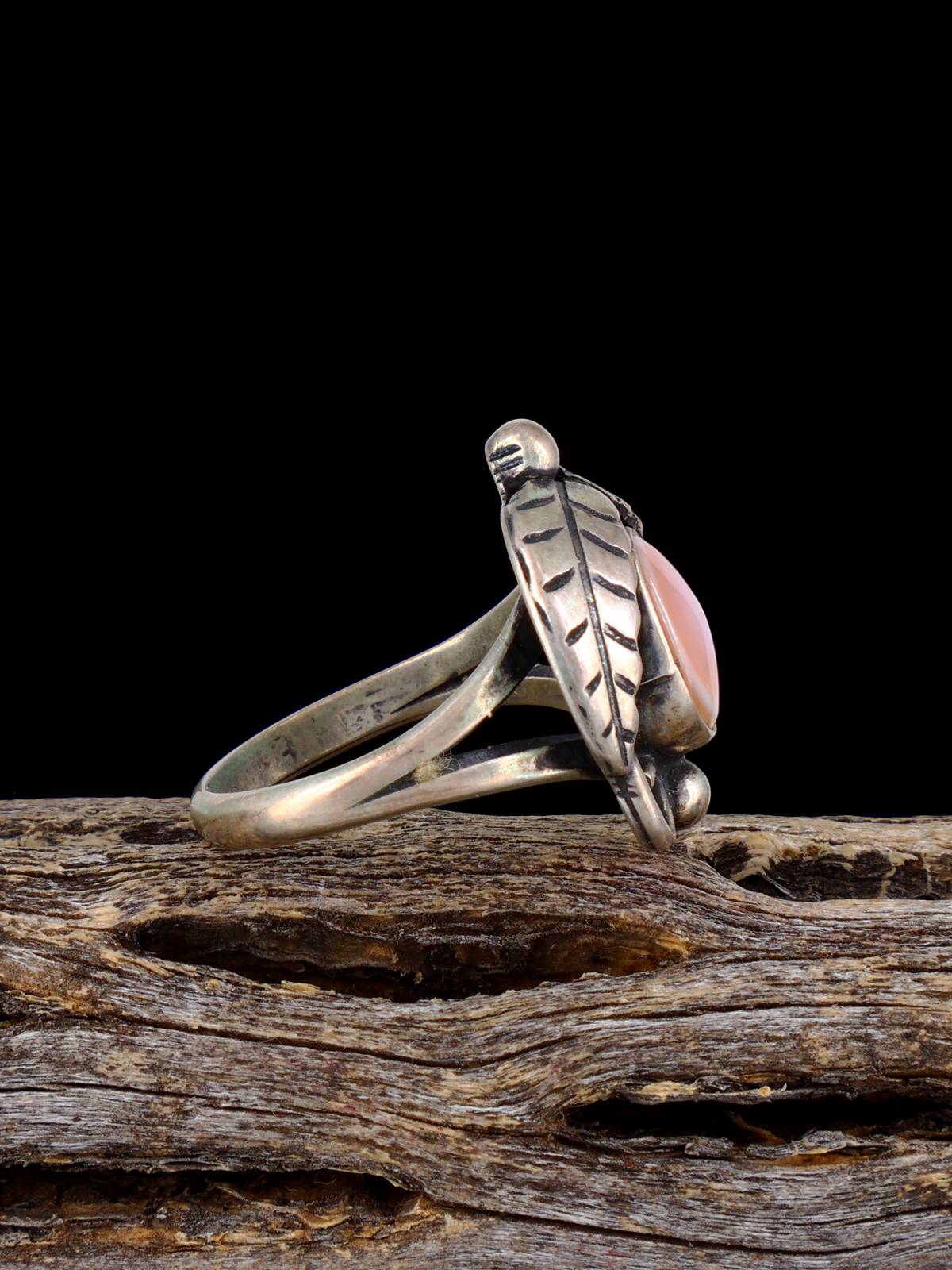 Estate Native Pink Shell Sterling Silver Ring, Size 5 - PuebloDirect.com