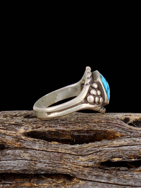 Estate Native Sterling Silver Turquoise Chip Inlay Ring, Size 3 1/2 - PuebloDirect.com