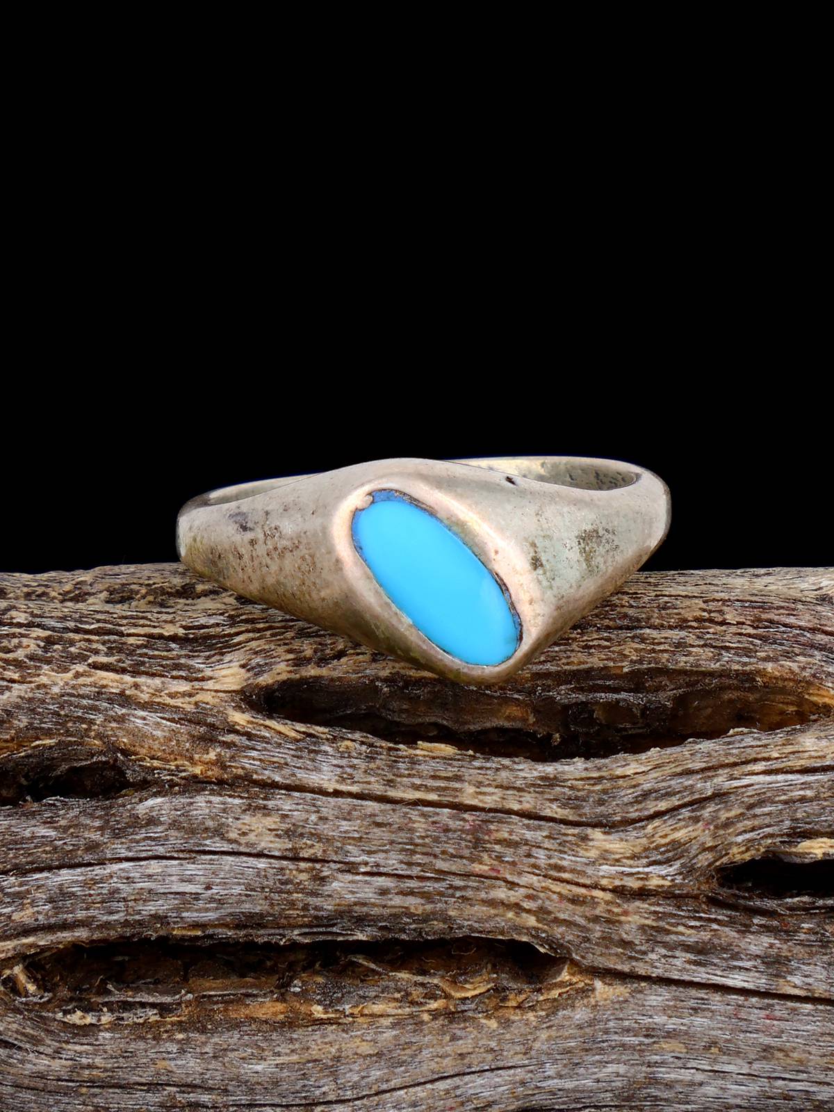 Vintage Native Sterling Silver Turquoise Ring, Size 6 1/2 - PuebloDirect.com