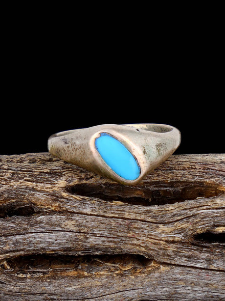 Vintage Native Sterling Silver Turquoise Ring, Size 6 1/2 - PuebloDirect.com