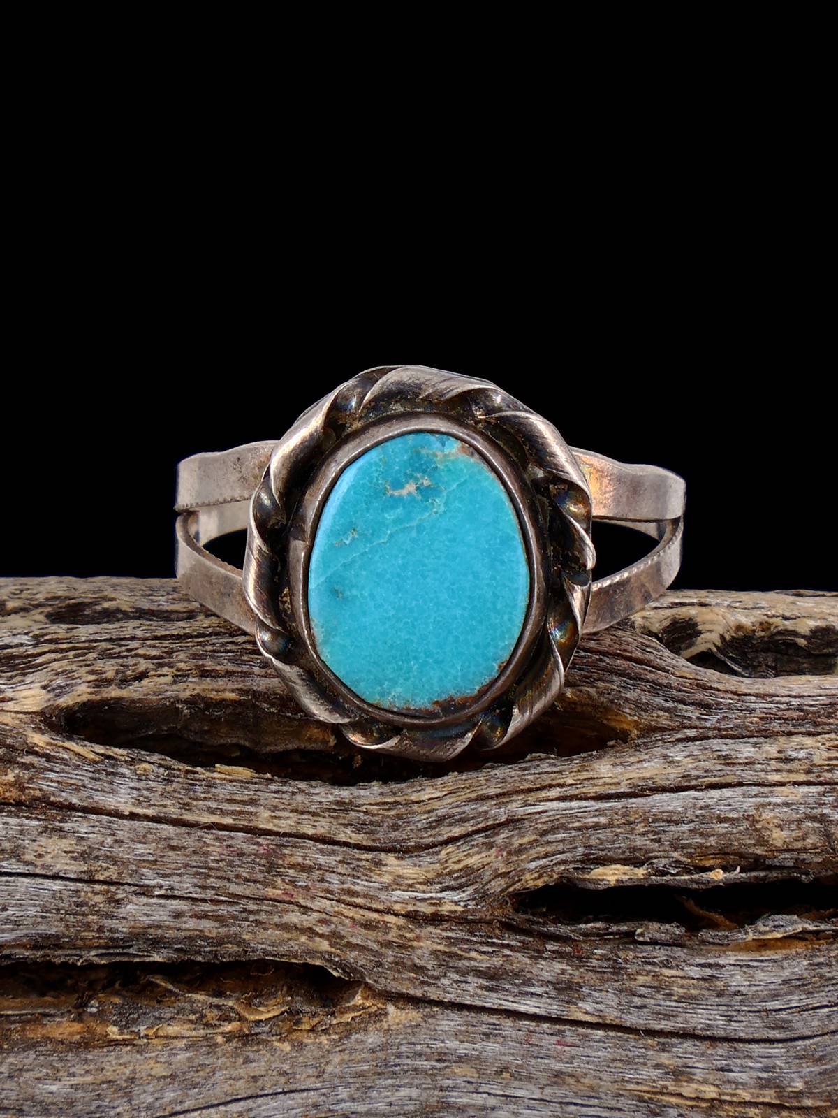 Vintage Native Turquoise Sterling Silver Ring, Size 9 - PuebloDirect.com