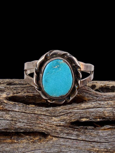Vintage Native Turquoise Sterling Silver Ring, Size 9 - PuebloDirect.com