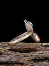 Estate Native Sterling Silver Turquoise and Coral Ring, Size 6 - PuebloDirect.com
