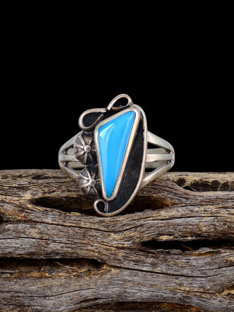 Vintage Native Turquoise Sterling Silver Ring, Size 6 3/4 - PuebloDirect.com