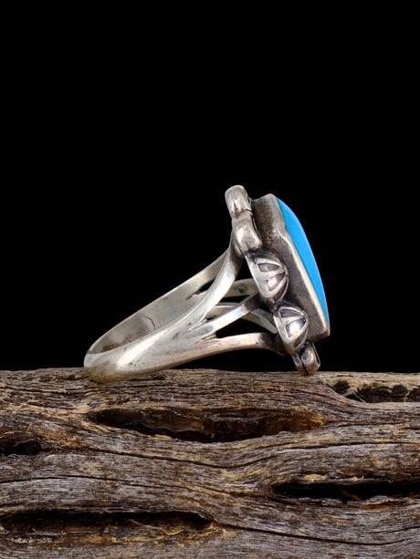Vintage Native Turquoise Sterling Silver Ring, Size 6 3/4 - PuebloDirect.com