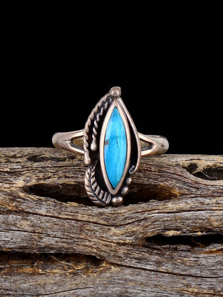 Vintage Native Sterling Silver Turquoise Ring, Size 4 3/4 - PuebloDirect.com