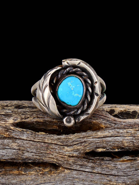 Vintage Native Turquoise Sterling Silver Ring, Size 5 3/4 - PuebloDirect.com