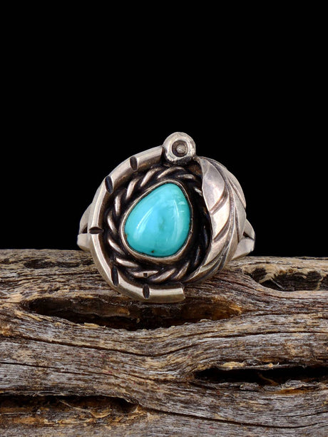 Vintage Native Turquoise Sterling Silver Ring, Size 6 3/4 - PuebloDirect.com