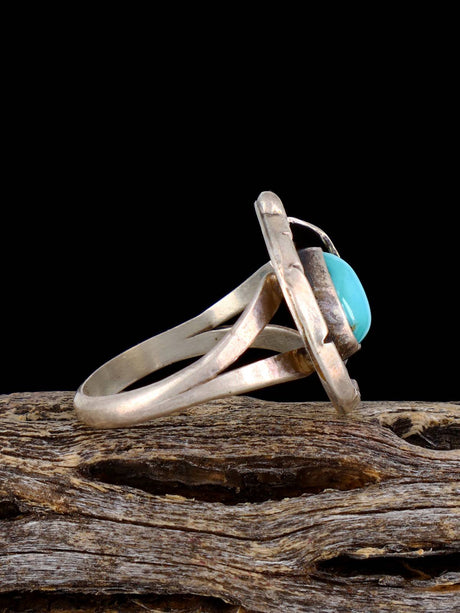 Vintage Native Turquoise Sterling Silver Ring, Size 6 3/4 - PuebloDirect.com