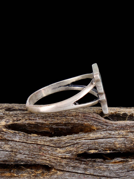 Estate Native Sterling Silver Turquoise and Coral Chip Inlay Butterfly Ring, Size 6 3/4 - PuebloDirect.com