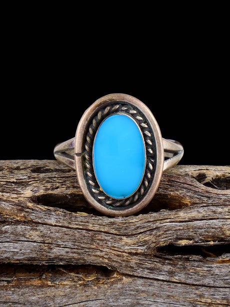 Vintage Native Turquoise Sterling Silver Ring, Size 6 - PuebloDirect.com
