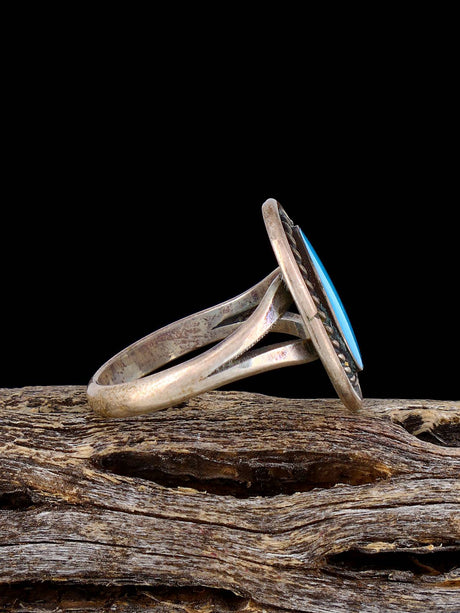 Vintage Native Turquoise Sterling Silver Ring, Size 6 - PuebloDirect.com