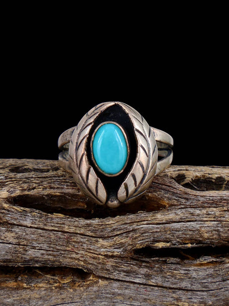Estate Native Sterling Silver Turquoise Ring, Size 4 - PuebloDirect.com