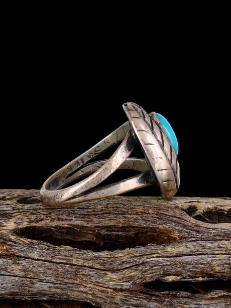 Estate Native Sterling Silver Turquoise Ring, Size 4 - PuebloDirect.com