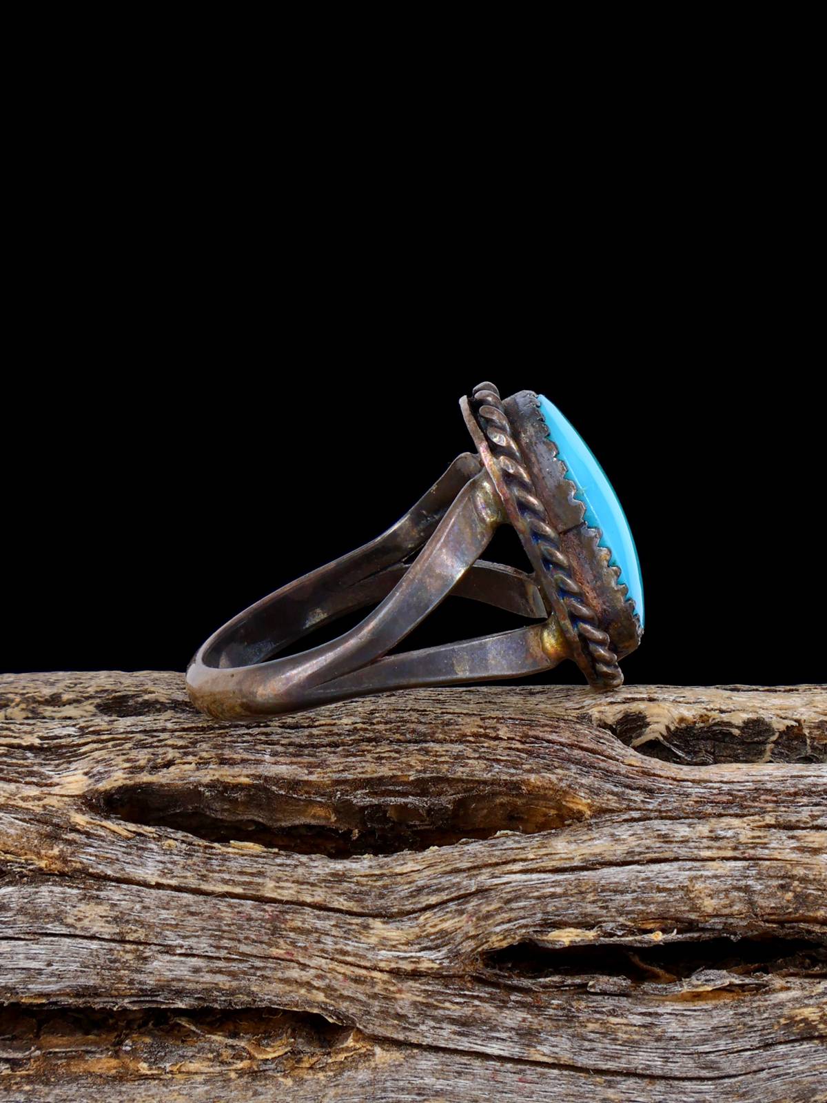 Estate Native Turquoise Sterling Silver Ring, Size 5 - PuebloDirect.com