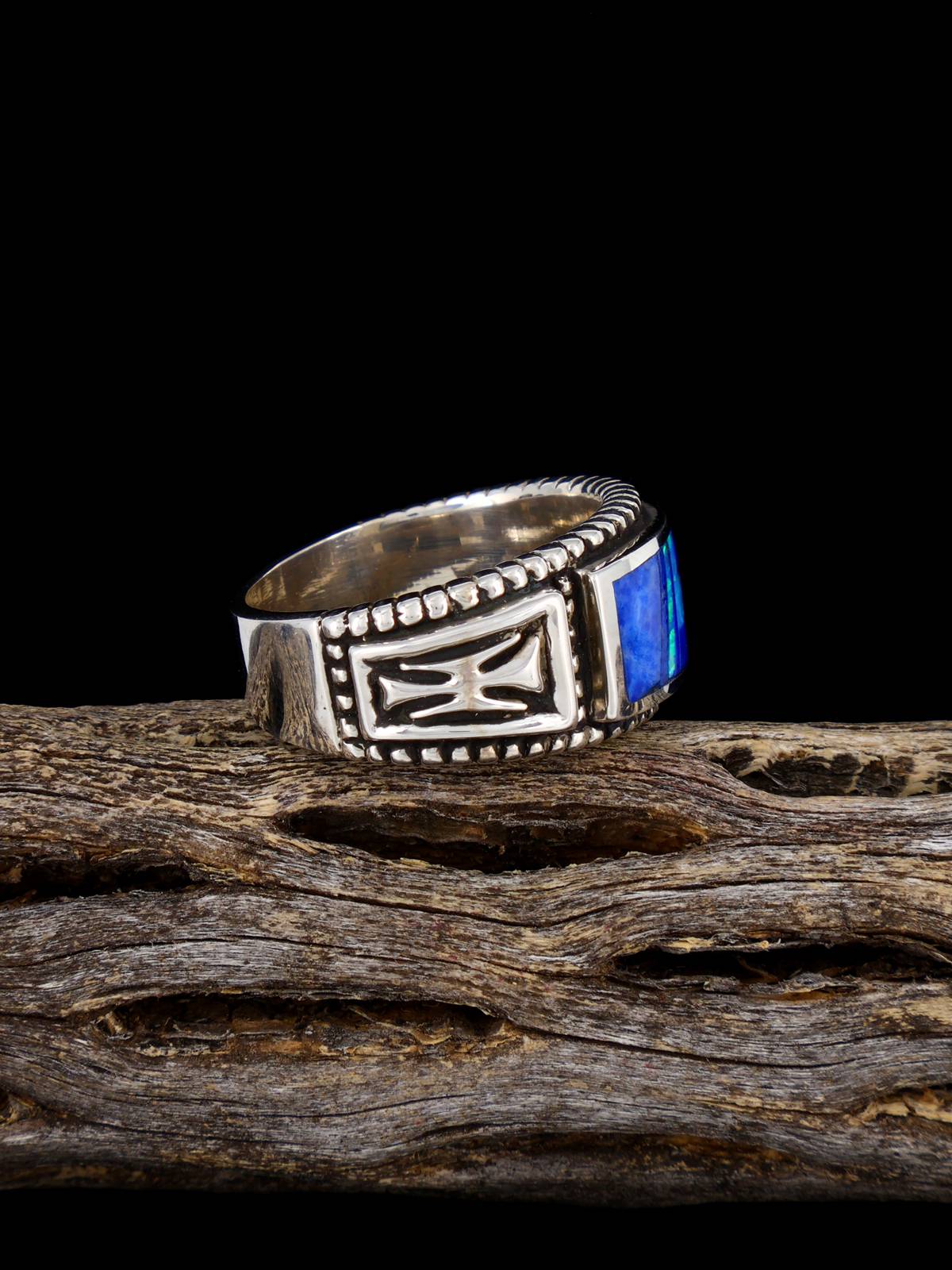 Navajo Opalite and Lapis Inlay Ring Size 9 1/2