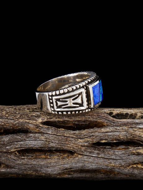 Navajo Opalite and Lapis Inlay Ring Size 9 1/2