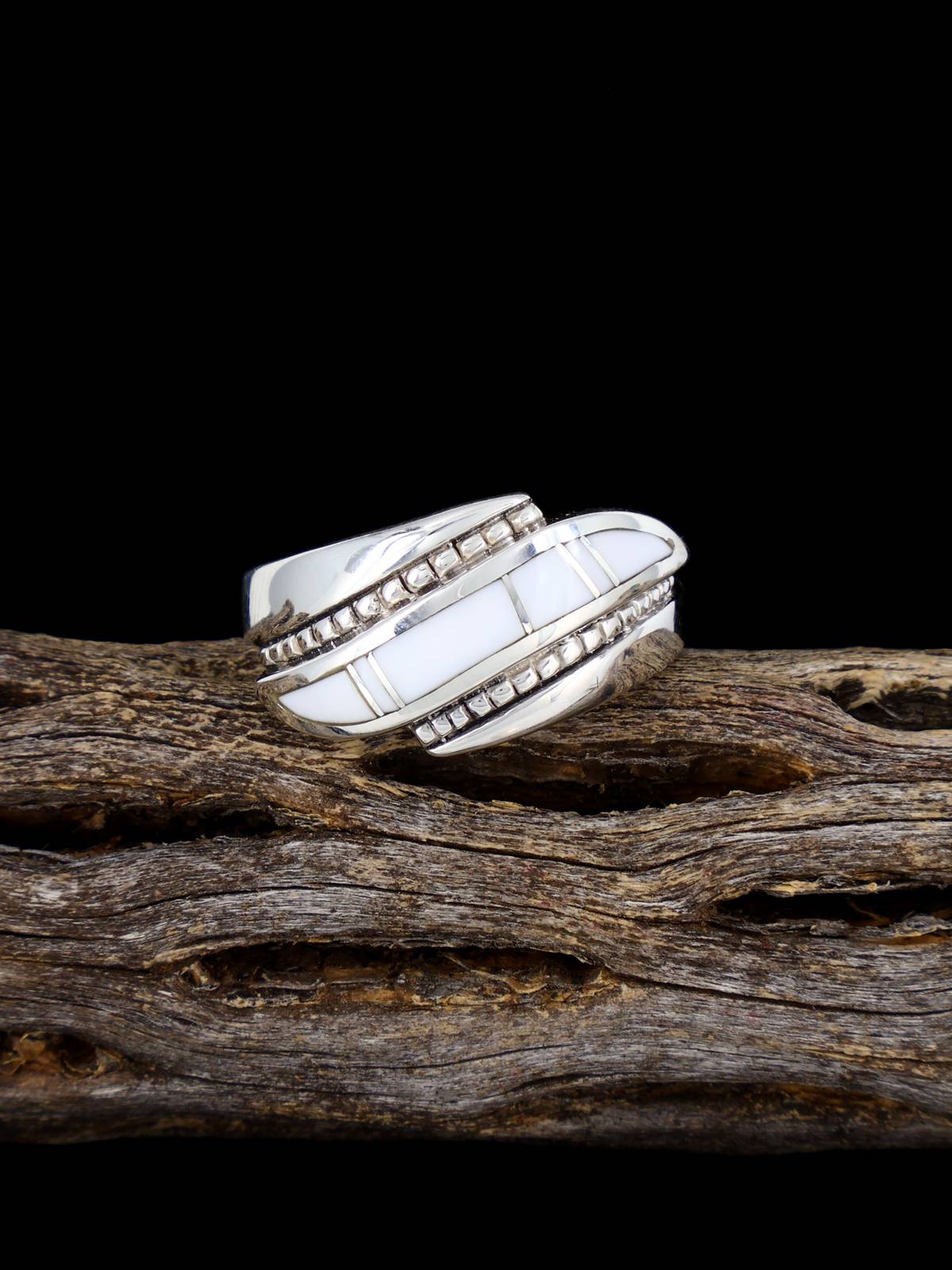 Navajo White Buffalo Inlay Ring Size 9