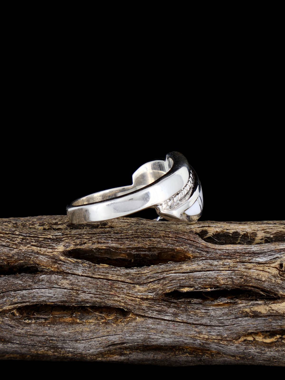 Navajo White Buffalo Inlay Ring Size 9
