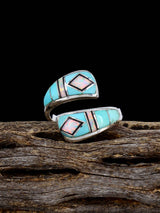 Adjustable Turquoise and Opalite Inlay Ring, Size 7+