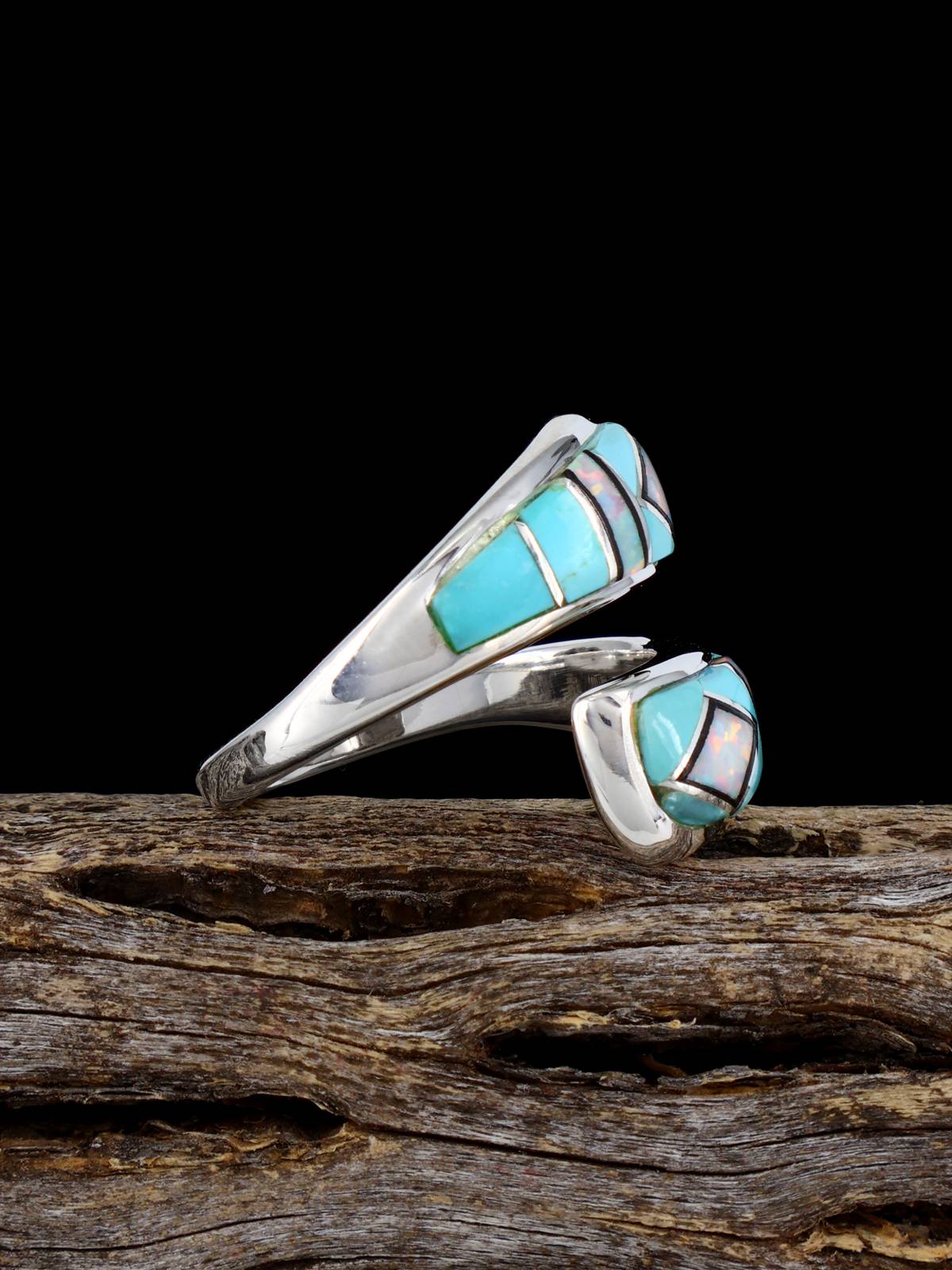 Adjustable Turquoise and Opalite Inlay Ring, Size 7+