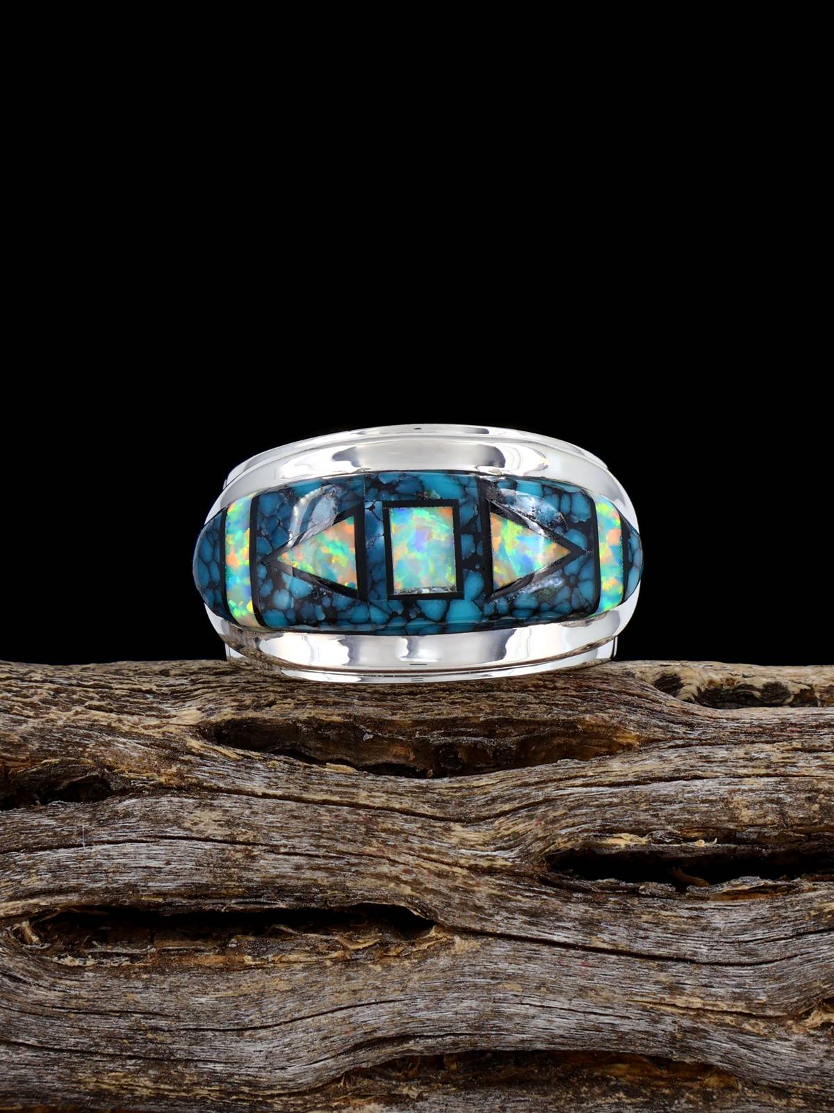 Navajo Turquoise and Opalite Inlay Ring Size 8