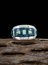 Navajo Turquoise and Opalite Inlay Ring Size 8