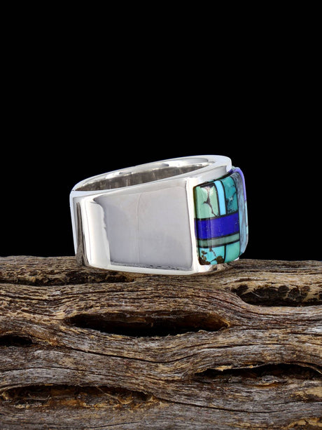 Navajo Turquoise and Lapis Inlay Ring Size 10