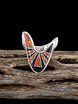 Navajo Black Jade and Opalite Inlay Ring Size 6 1/2
