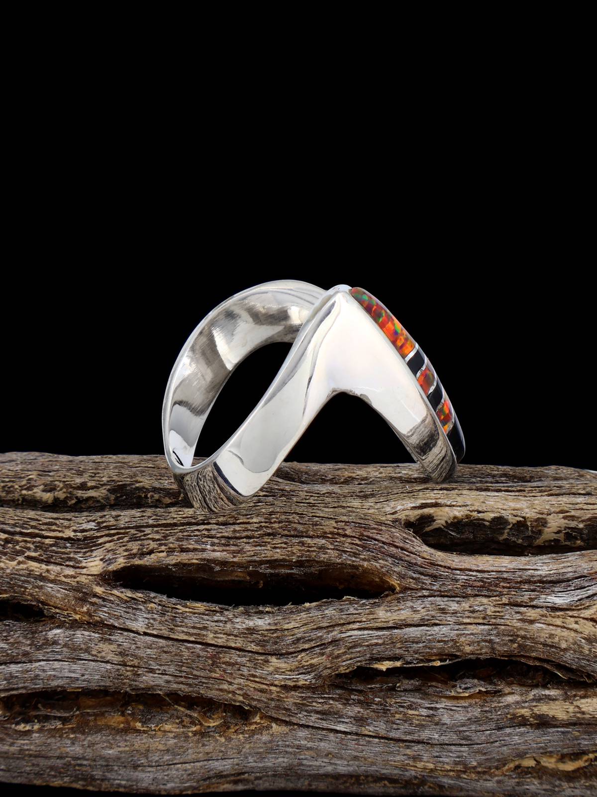 Navajo Black Jade and Opalite Inlay Ring Size 6 1/2