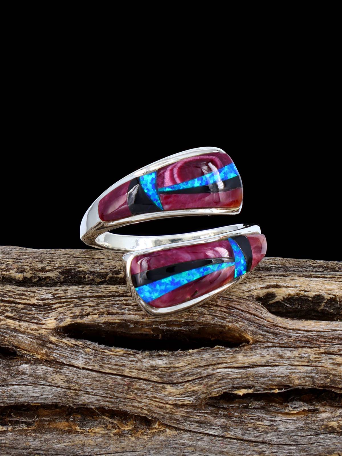 Adjustable Spiny Oyster and Opalite Inlay Ring, Size 7+