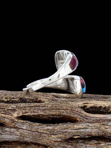 Adjustable Spiny Oyster and Opalite Inlay Ring, Size 7+