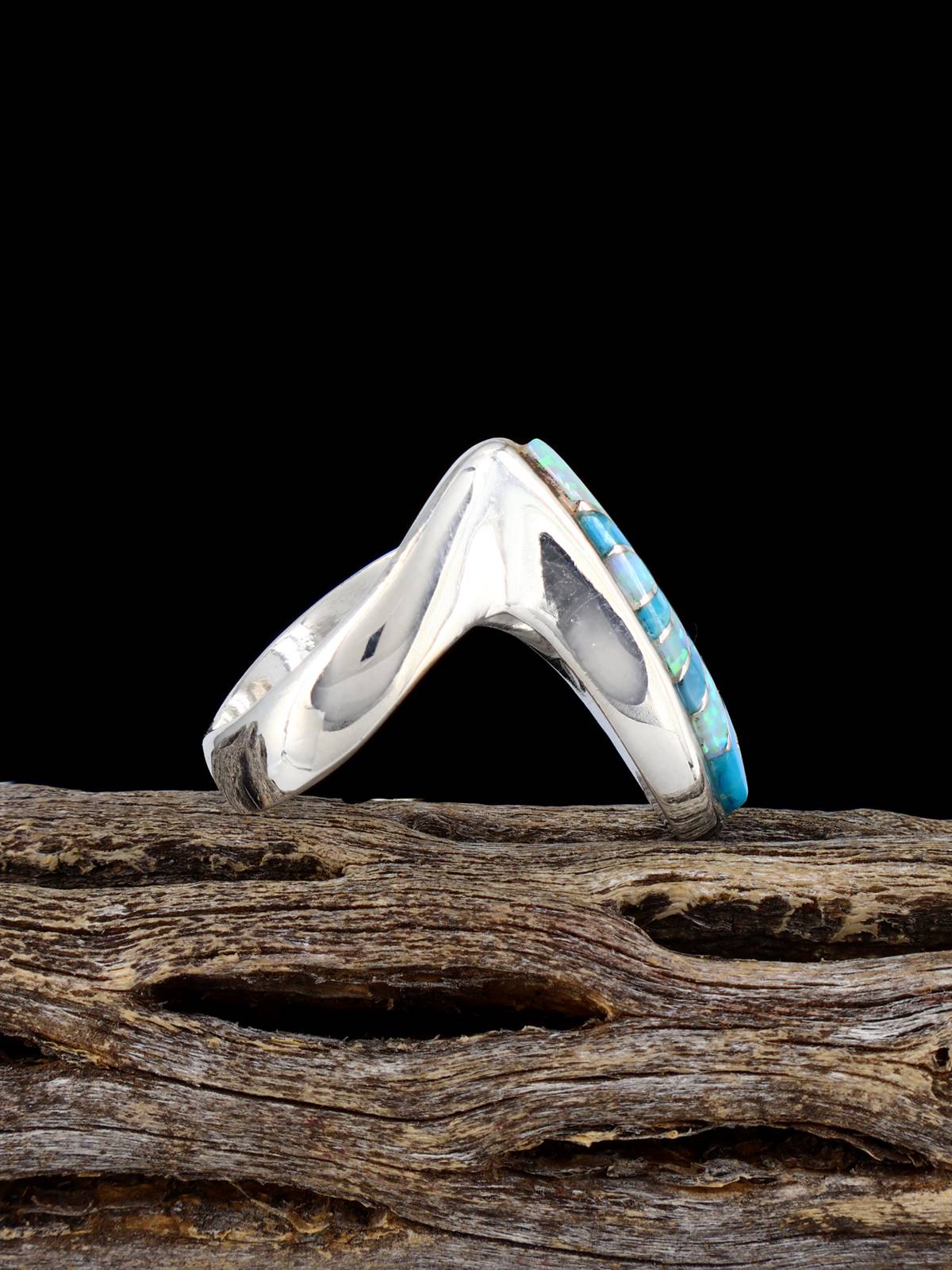 Navajo Turquoise and Opalite Inlay Ring Size 8 1/2