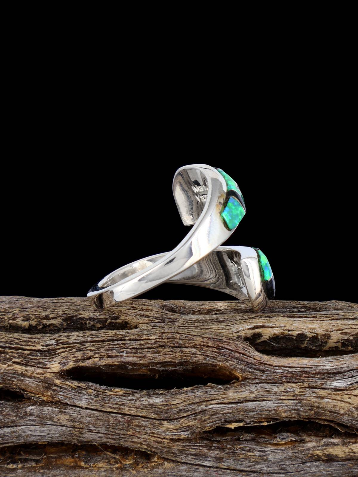 Adjustable Black Jade and Opalite Inlay Ring, Size 7+