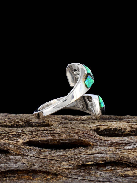 Adjustable Black Jade and Opalite Inlay Ring, Size 7+