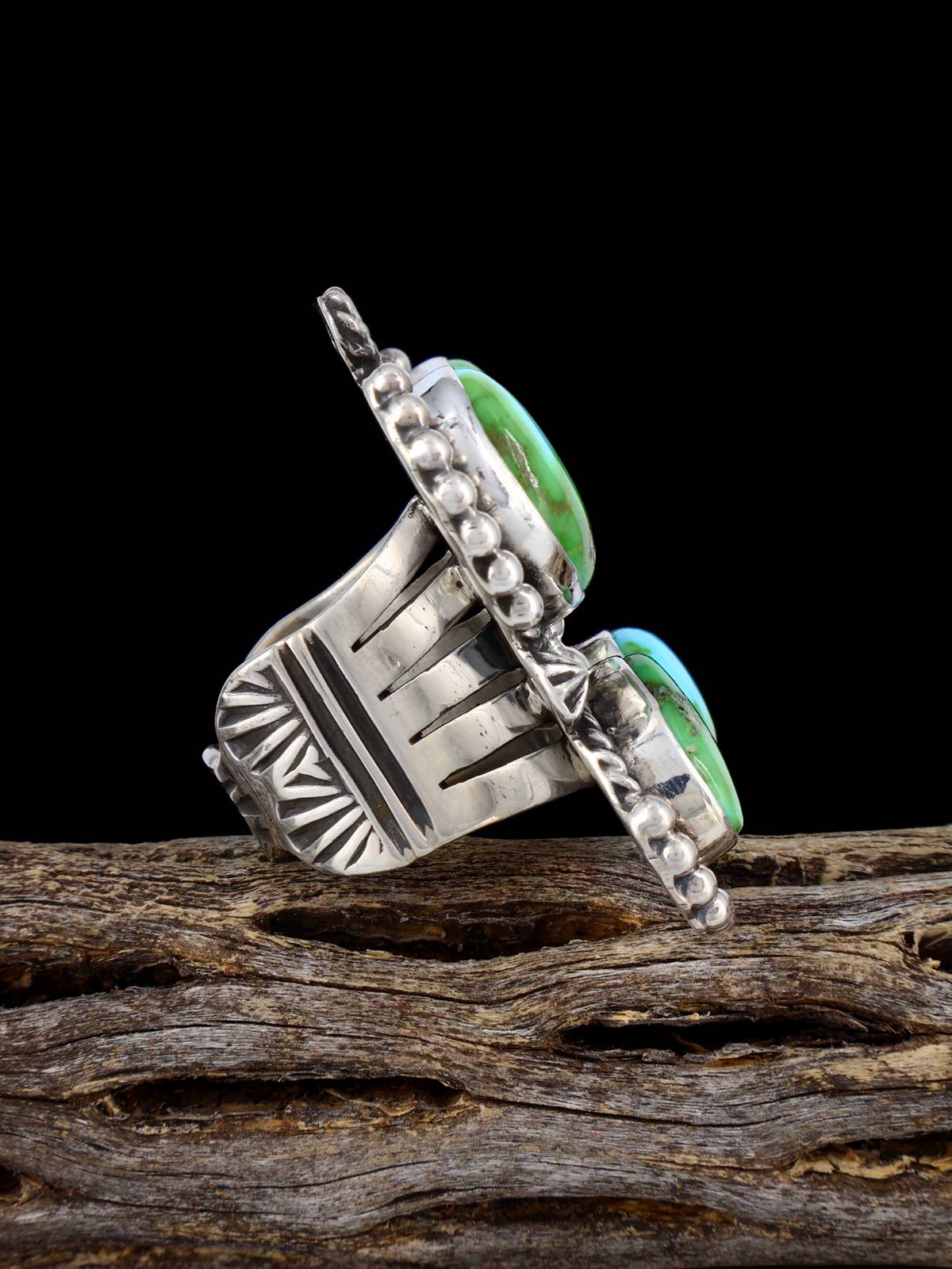 Navajo Sonoran Gold Turquoise Butterfly Sterling Silver Ring, Size 7