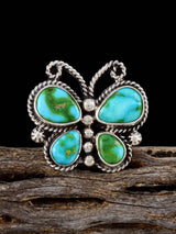 Navajo Sonoran Gold Turquoise Butterfly Sterling Silver Ring, Size 9