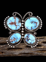 Navajo Golden Hill Turquoise Butterfly Sterling Silver Ring, Size 9 1/2