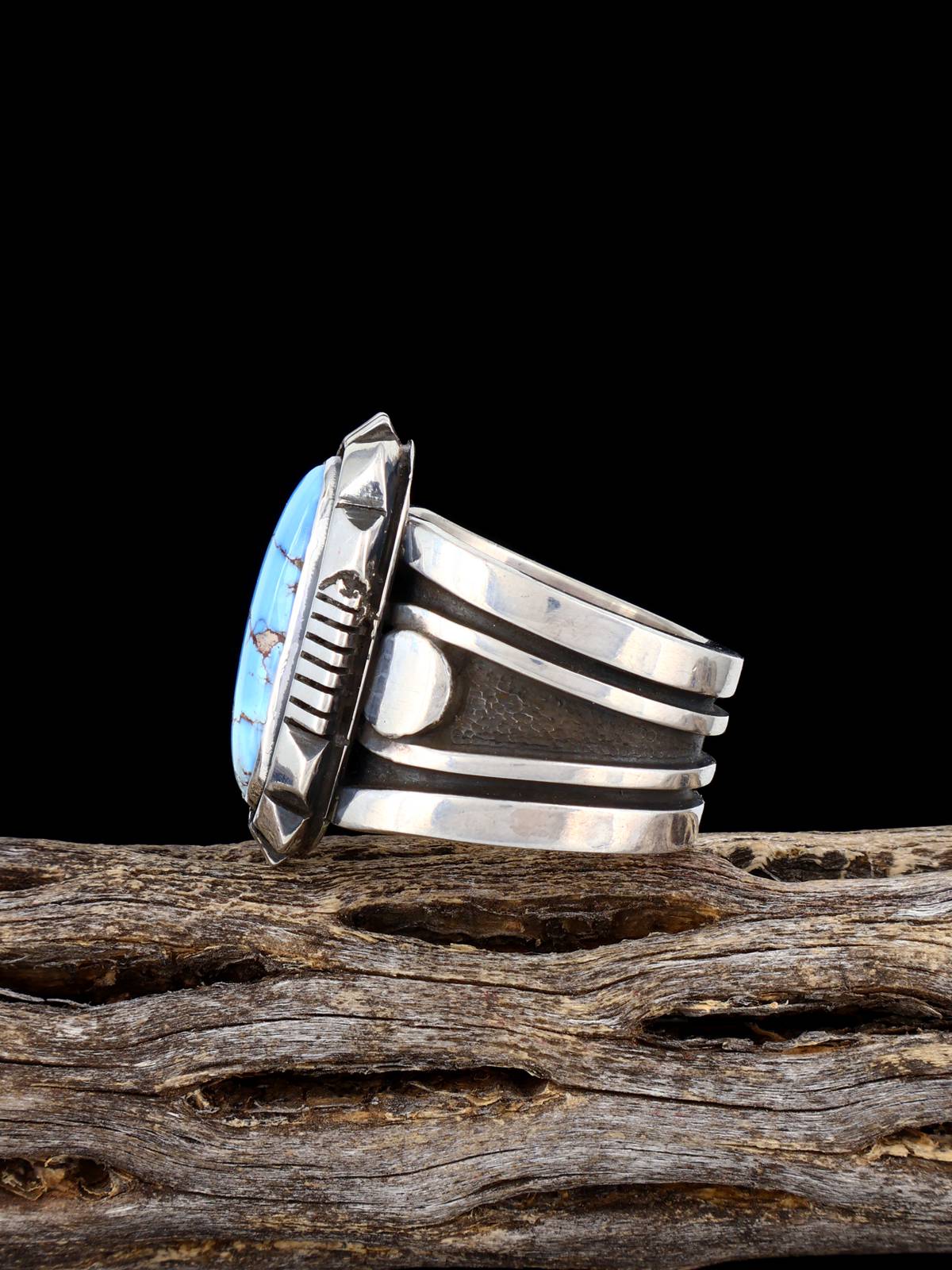 Navajo Sterling Silver Golden Hill Turquoise Ring, Size 8 3/4