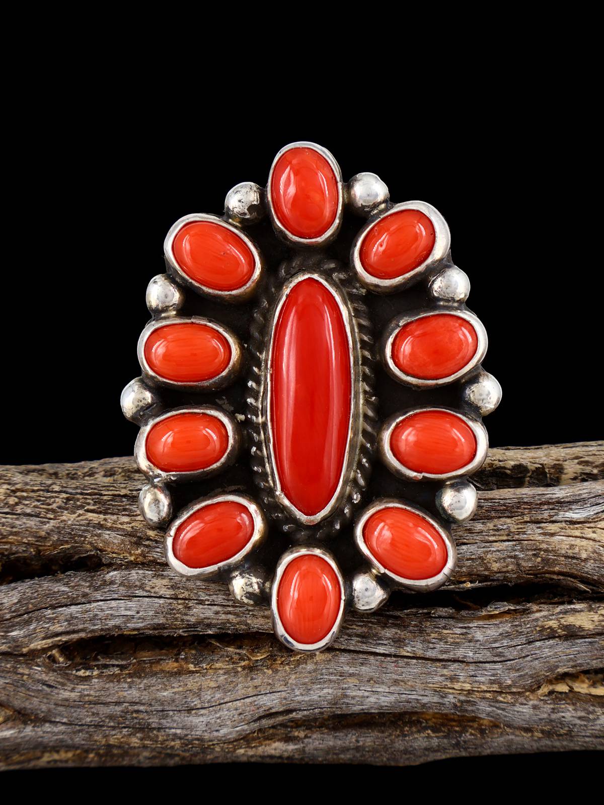 Navajo Coral Cluster Ring, Size 7 1/2