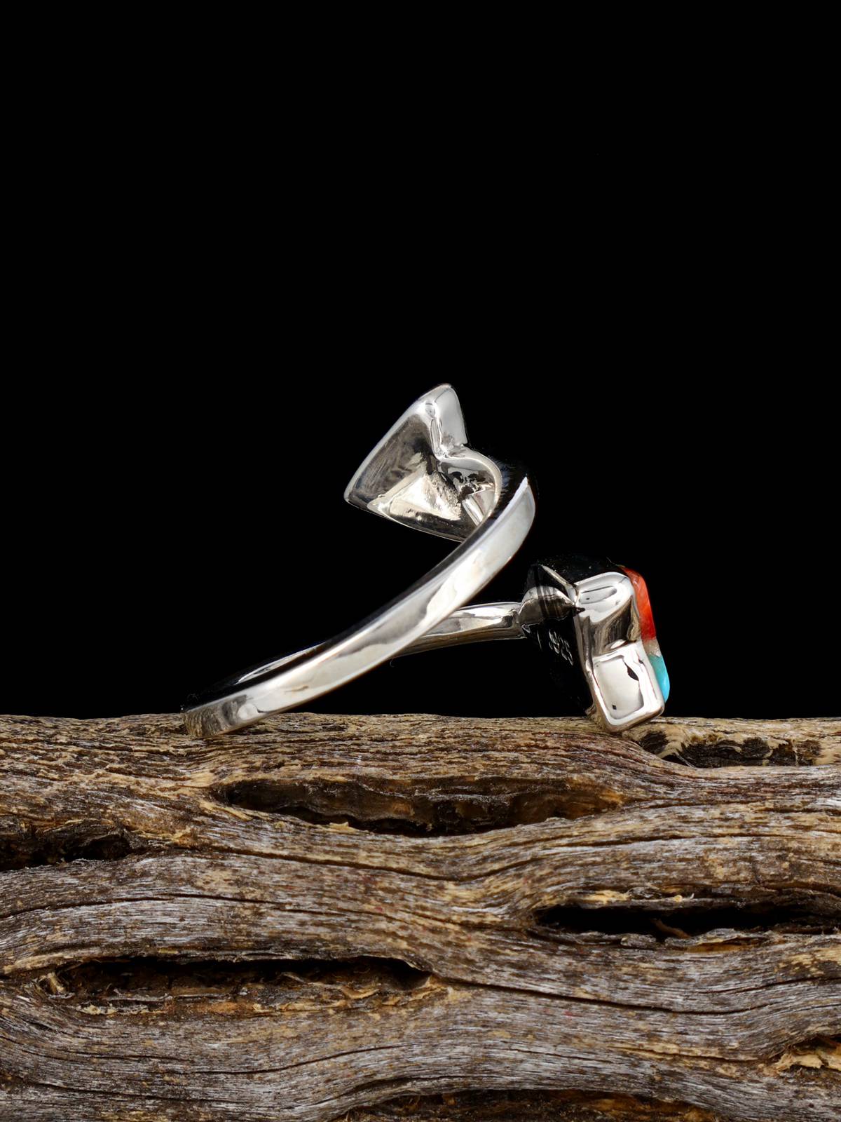 Navajo Turquoise and Spiny Oyster Inlay Arrow Ring, Adjustable