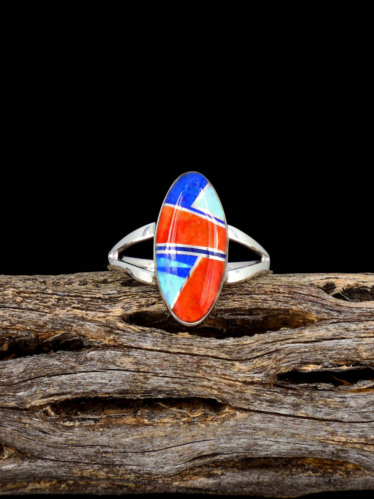 Navajo Spiny Oyster Inlay Ring, Size 8 1/2