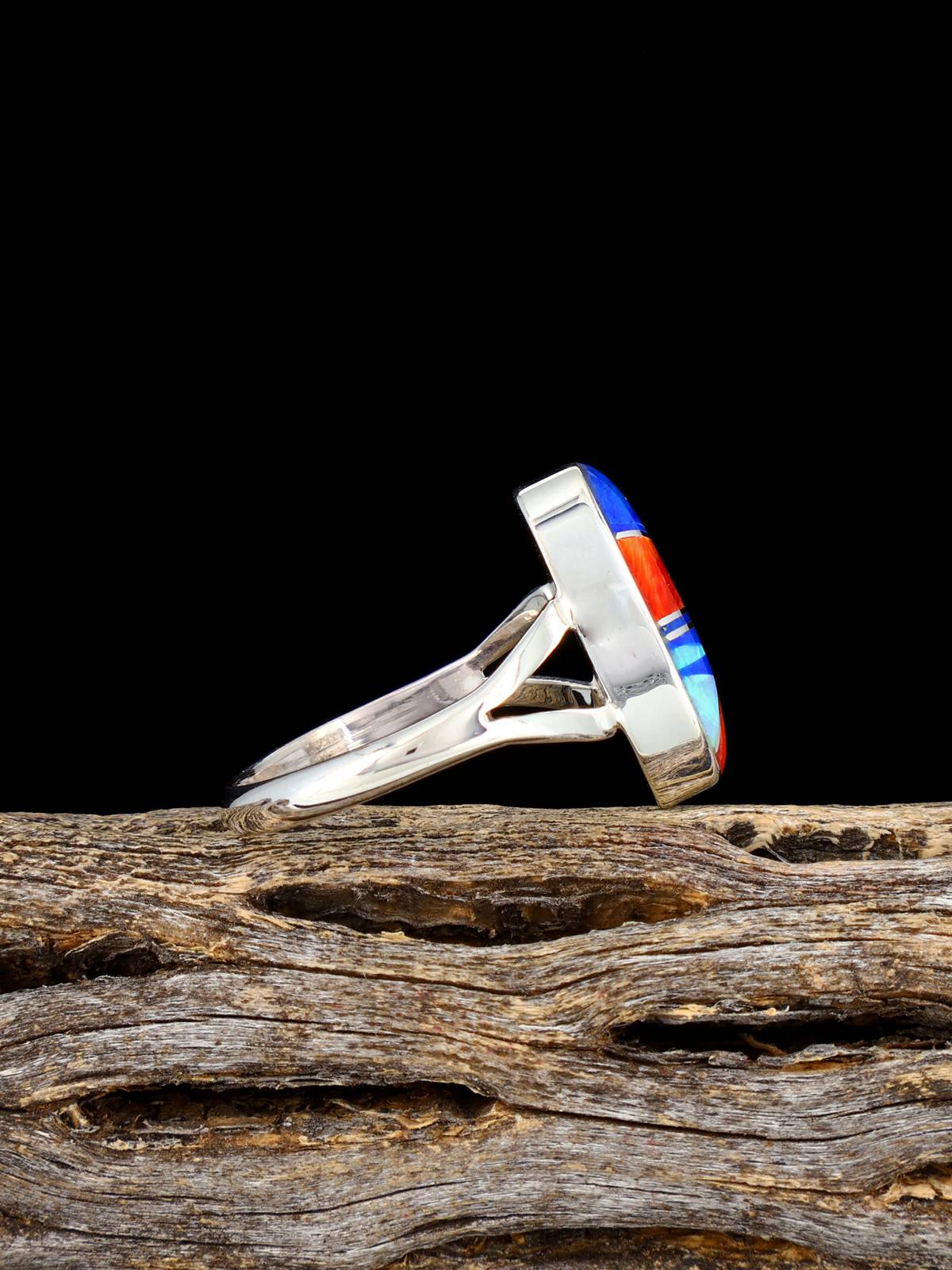 Navajo Spiny Oyster Inlay Ring, Size 8 1/2