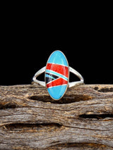 Navajo Spiny Oyster Inlay Ring, Size 8 1/4