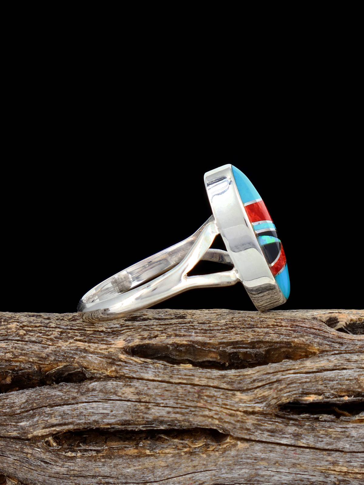 Navajo Spiny Oyster Inlay Ring, Size 8 1/4