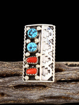Navajo Turquoise and Coral Ring, Size 6 1/2