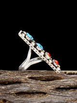 Navajo Turquoise and Coral Ring, Size 6 1/2